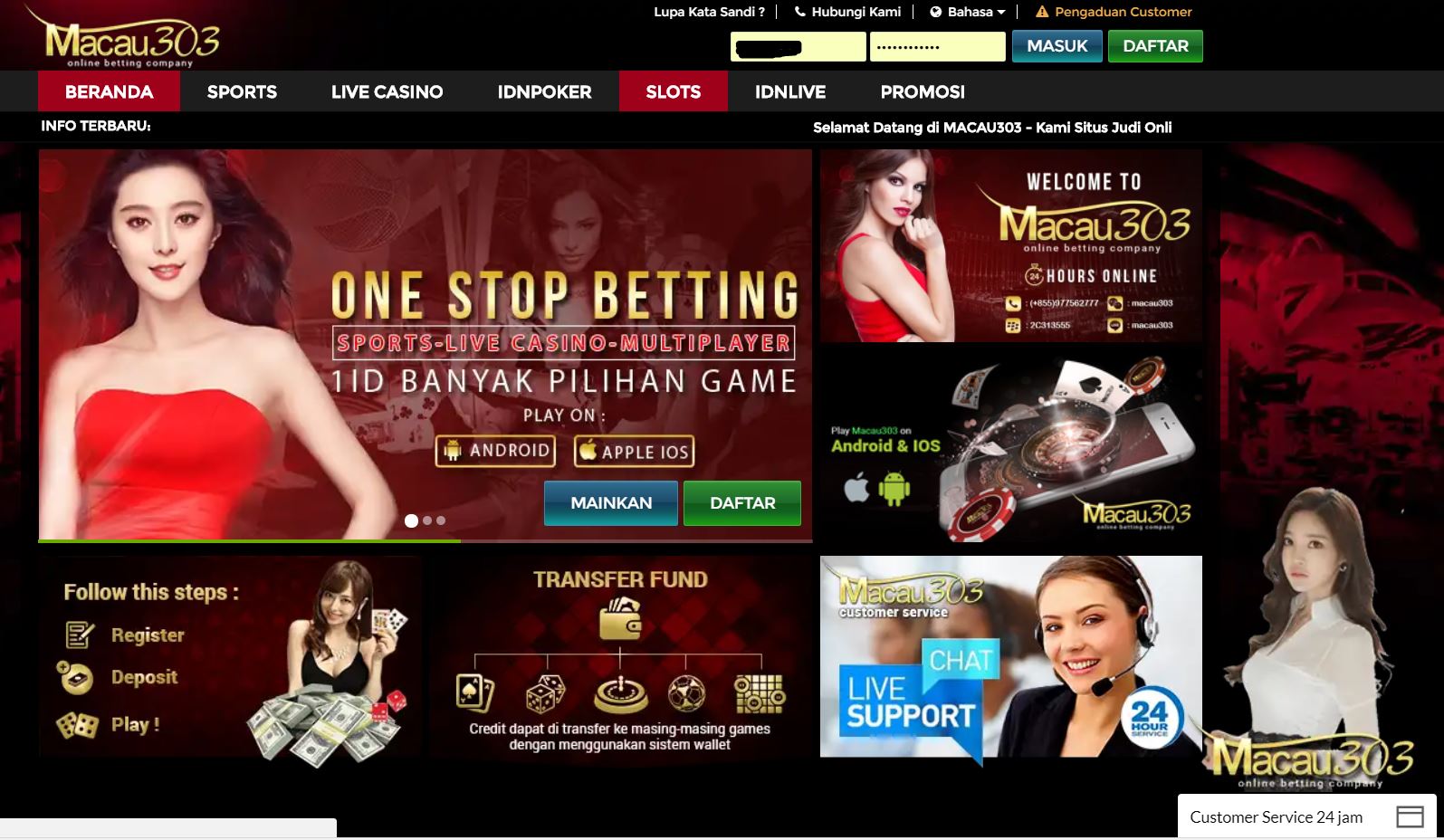 Tampilan Situs Judi Online Macau303